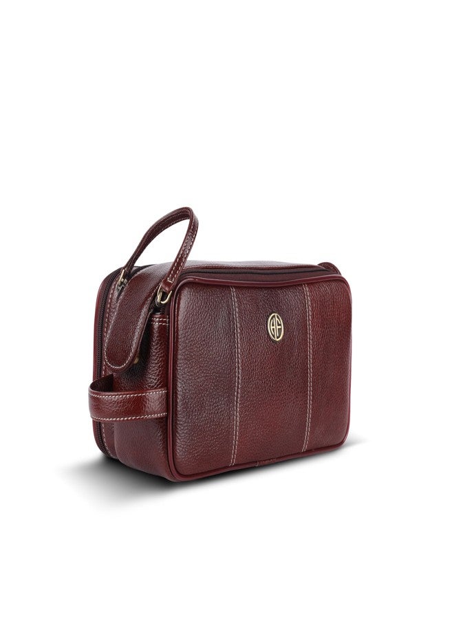 Hammonds Flycatcher Genuine Leather Travel Organizer Pouch - Toiletry Bag for Men and Women Cosmetic Organizer Bag, Shaving Kit Bag, Toiletry Pouch for Men with Multiple Pockets - Brown - Image 1